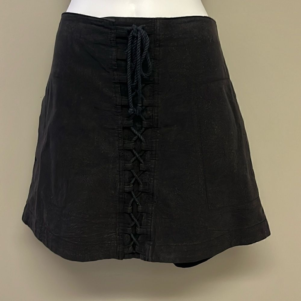 Free People Black Mini Shirt High Low Lace Accent Pockets Cotton Linen- Medium